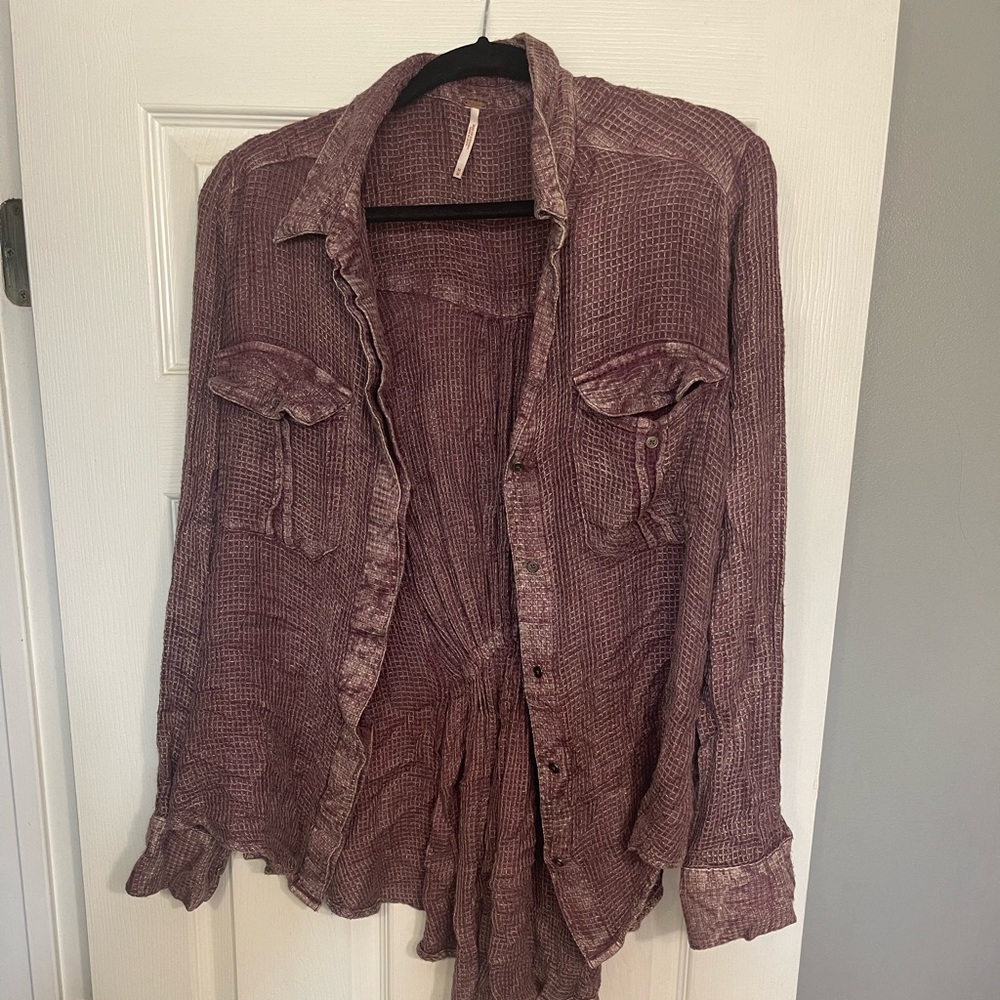 Free people- button up with string- flannel type shirt/ size M